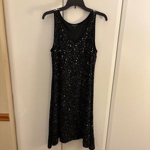 Eileen Fisher Black Silk Sequin Tank Swing Dress S